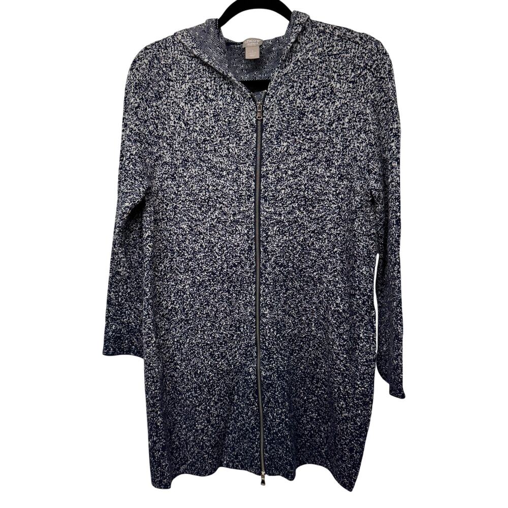 Chicos Zenergy Cashmere Speckled Hooded Cardigan Sweater Zip Up Size 1 Medium